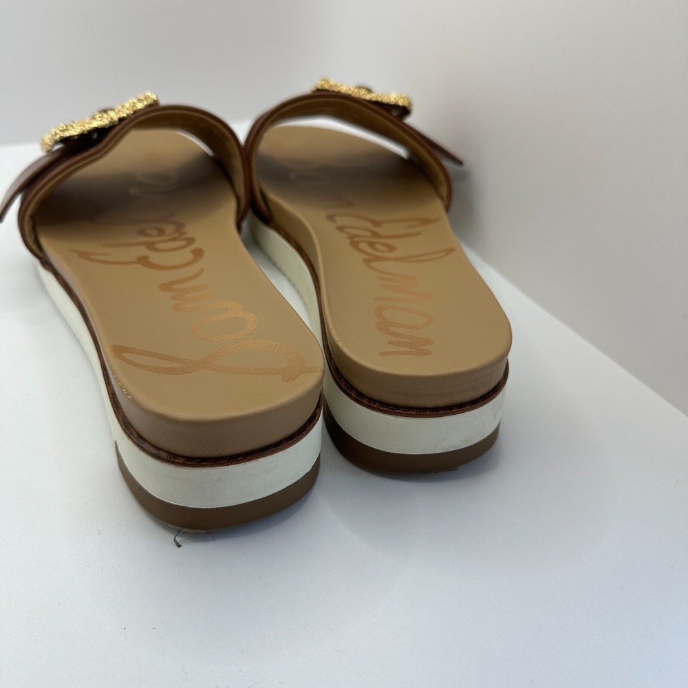 Sam Edelman Ariane Dark Bourbon Open Toe Buckle Flat Leather Slides Sandals 7.5 - Picture 5 of 8